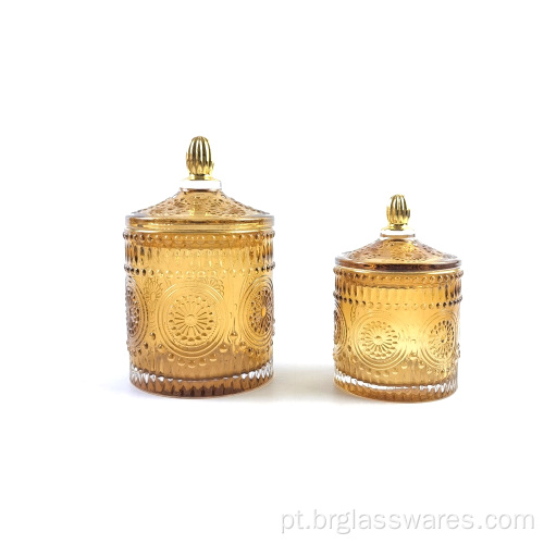 2021 Venda quente jarra de vela de vidro colorido pulverizado com tampa e aro dourado / konb
